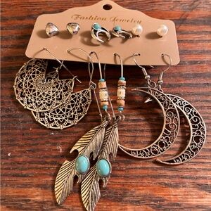 Bohemian Silver and Turquoise Earring Set